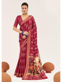 Gahan - Magenta Cotton Silk Ikkat Print Saree with Unstitched Blouse