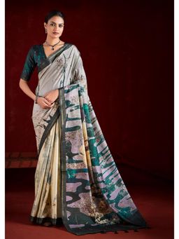 Gahan - Grey Gathan Silk Digital Abstract Printed Saree with Unstitched Blouse
