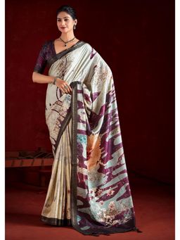 Gahan - Purple Gathan Silk Digital Abstract Printed Saree with Unstitched Blouse