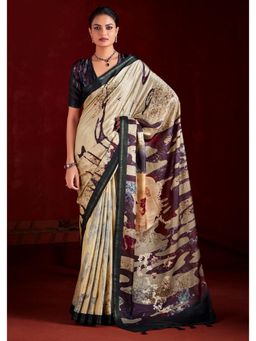 Gahan - Grey Gathan Silk Digital Abstract Printed Saree with Unstitched Blouse
