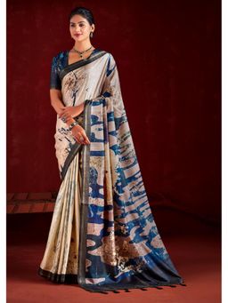 Gahan - Grey Gathan Silk Digital Abstract Printed Saree with Unstitched Blouse