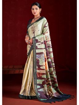 Gahan - Grey Gathan Silk Digital Abstract Printed Saree with Unstitched Blouse