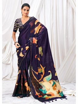 Gahan - Purple Gathan Silk Digital Abstract Printed Saree with Unstitched Blouse