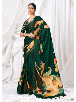 Gahan - Green Gathan Silk Digital Abstract Printed Saree with Unstitched Blouse