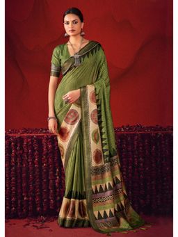 Gahan - Green Gathan Silk Digital Geometric Printed Saree with Unstitched Blouse
