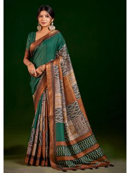 Gahan - Green Gathan Silk Digital Printed Saree with Unstitched Blouse