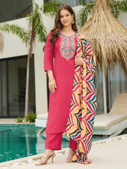 Gahan - Pink Reyon Embraided Pink Straight Kurta and Pant with Dupatta