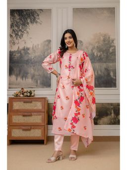 Gahan - Peach Cotton Printed Straight Kurta and Pant with Dupatta
