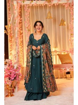 Gahan - Petrol Chanderi Embroidered Anarkali Kurta and Palazzo with Dupatta