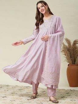 Gahan - Purple Vicitra Silk Embroidered Anarkali Kurta and Pant with Dupatta