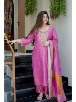 Gahan - Pink Viscose Embroidered Straight Kurta and Pant with Dupatta