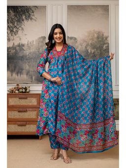 Gahan - Rama Cotton Printed Anarkali Kurta and Pant with Dupatta