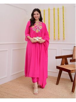 Gahan - Pink Chanderi Silk Embroidered Anarkali Kurta and Pant with Dupatta