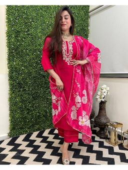 Gahan - Pink Vicitra Silk Embroidered Straight Kurta and Pant with Dupatta