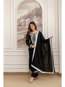 Gahan - Black Georgette Embroidered Straight Kurta and Pant with Dupatta