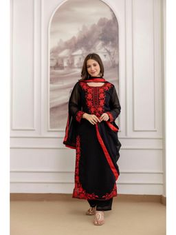 Gahan - Black Georgette Embroidered Straight Kurta and Pant with Dupatta