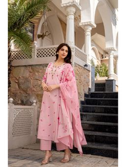 Gahan - Pink Chanderi Butti Embroidered Straight Kurta and Pant with Dupatta