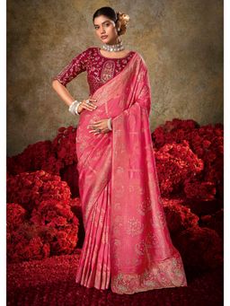 Gahan - Pink Zari & Thread Embroidered Saree with Unstitched Blouse