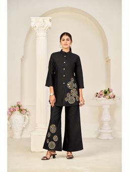 Gahan - Black Rayon Slub Embroidered A-Line Co-Ord