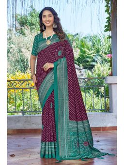 Gahan - Purple Velvet Tussar Silk Bandhani Printed Saree with Unstitched Blouse