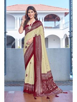 Gahan - Green Velvet Tussar Silk Bandhani Printed Saree with Unstitched Blouse