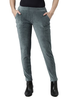 Go Colors - Women Solid Ocean Green Mid Rise Corduroy Treggings