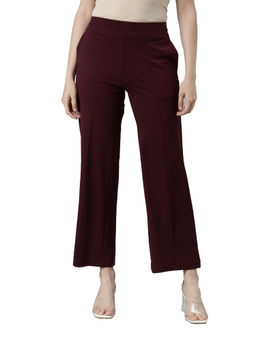 Go Colors - Women Solid Bright Maroon Ponte Wide Leg Pants