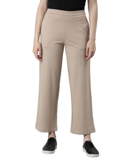 Go Colors - Women Solid Beige Ponte Wide Leg Pants