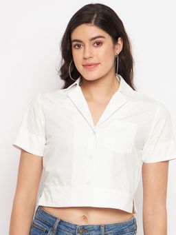 BRINNS - Women Classic Fit Spread Collar White Crop Shirt