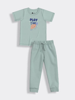 Orange Sugar - Green Half Sleeves Play Time Co-Ord (Set of 2)