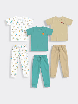 Orange Sugar - Half Sleeves Bird Aqua Truck Co-Ord (Set of 6)