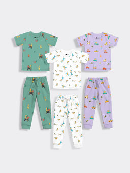 Orange Sugar - Half Sleeves Jungle Bird & Cars Baby Co-ord (Set of 6)