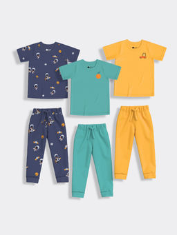 Orange Sugar - Half Sleeves Aqua Tiger & Space Co-Ord (Set of 6)