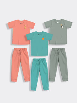Orange Sugar - Half Sleeves Giraffe Aqua & Penguin Float Co-Ord (Set of 6)