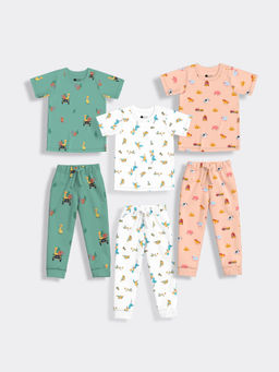 Orange Sugar - Half Sleeves Bird Jungle & Farm Co-Ord (Set of 6)