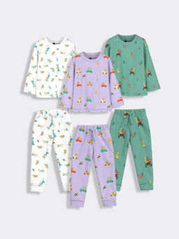 Orange Sugar - Full Sleeves Jungle Bird & Cars Co-Ord (Set of 6)