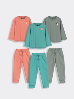 Orange Sugar - Full Sleeves Giraffe & Penguin Float Co-Ord (Set of 6)