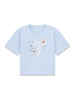 Guess - Girls Blue Cotton Half Sleeves T-Shirt