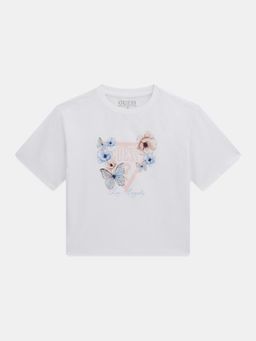 Guess - Girls White Cotton Half Sleeves T-Shirt