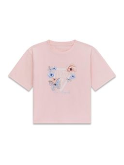 Guess - Girls Pink Cotton Half Sleeves T-Shirt