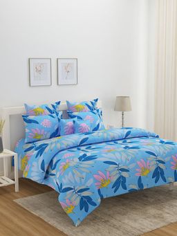 At Home by Nilkamal - Utopia Floral Double Bedsheet Polyester with 2 Pillow Covers (Blue)
