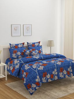 At Home by Nilkamal - Utopia Cosmos Floral Double Bedsheet Polyester with 2 Pillow Covers (Blue)