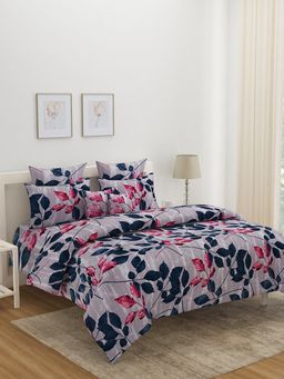 At Home by Nilkamal - Utopia Floral Double Bedsheet Polyester with 2 Pillow Covers (Grey & Beige)