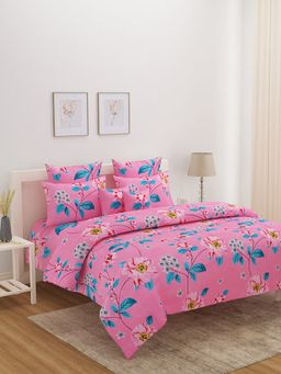 At Home by Nilkamal - Utopia Bloom Floral Double Bedsheet Polyester with 2 Pillow Covers (Pink)
