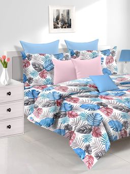 At Home by Nilkamal - Utopia Foliole Floral Double Bedsheet Polyester with 2 Pillow Covers (Blue)
