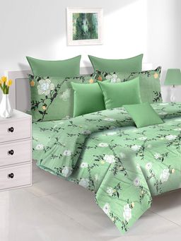 At Home by Nilkamal - Utopia Desire Floral Double Bedsheet Polyester with 2 Pillow Covers (Green)