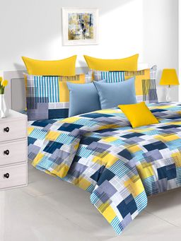 At Home by Nilkamal - Utopia Geometric Double Bedsheet with Polyester 2 Pillow Covers (Blue)