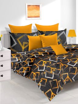 At Home by Nilkamal - Utopia Abstract Double Bedsheet Polyester with 2 Pillow Covers (Black)