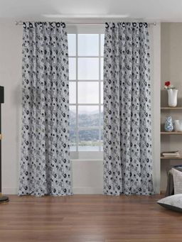 At Home by Nilkamal - Grace Jacquard Door Curtains|Set of 2 Panels|Size - 7ft|Black