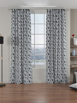 At Home by Nilkamal - Grace Jacquard Square Long Door Curtains Set of 2 (Black)